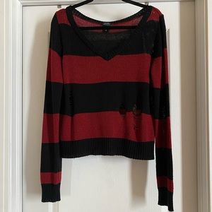 Marceline's sweater black & red distressed v neck sweater large